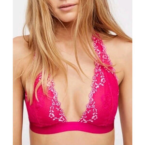 Free People OB77312 Pink Elle Lace Halter Bra - $30